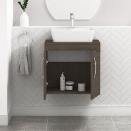 Royal Bathrooms Turin 600mm Wall Hung Vanity Unit 2 Door Grey Elm & Countertop Basin - Cube - thumbnail 1