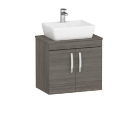 Royal Bathrooms Turin 600mm Wall Hung Vanity Unit 2 Door Grey Elm & Countertop Basin - Cube - thumbnail 4