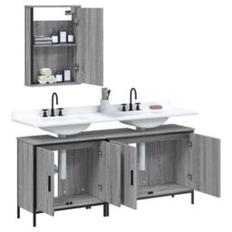 Berkfield 3 Piece Bathroom Furniture Set Grey Sonoma Engineered Wood - thumbnail 4