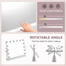 Living And Home Hollywood Vanity Mirror Lighted Makeup Mirror Rotatable With 14 Led Bulbs, Touch Screen And 3 Lighting Modes - thumbnail 3