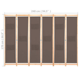 Berkfield Stylish 6-Panel Room Divider Brown 240X170X4 Cm Fabric - thumbnail 8