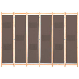 Berkfield Stylish 6-Panel Room Divider Brown 240X170X4 Cm Fabric - thumbnail 1