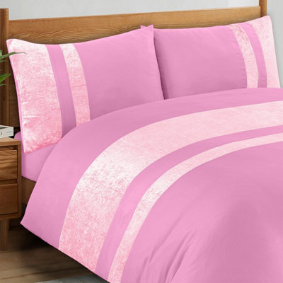 Casabella Luxury Crushed Velvet Panel Band Duvet Cover Sets With Pillow Case Single Duvet Cover Bedding Set Pink - image 1