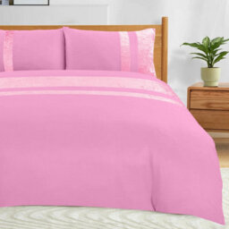 Casabella Luxury Crushed Velvet Panel Band Duvet Cover Sets With Pillow Case Single Duvet Cover Bedding Set Pink - thumbnail 3