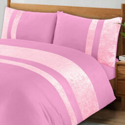 Casabella Luxury Crushed Velvet Panel Band Duvet Cover Sets With Pillow Case Single Duvet Cover Bedding Set Pink - thumbnail 2