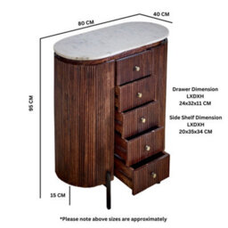 Worcester Ruby Mango Wood Wide Chest Of Drawers With Marble Top & Metal Legs - thumbnail 5