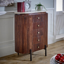 Worcester Ruby Mango Wood Wide Chest Of Drawers With Marble Top & Metal Legs