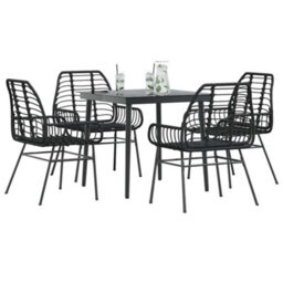 Berkfield 5 Piece Garden Dining Set Black Poly Rattan Glass