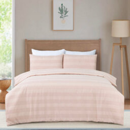 MHG Textiles Waffle Stripe Duvet Cover Set - Soft 200Tc Polycotton Blend, Hotel Quality Bedding - (Superking, Dusty Pink)