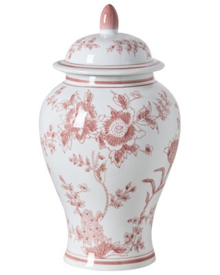 Wyld And Coco Aurora Porcelain Flower Vase With Lid White And Red Floral Ginger Jar Antique-Inspired - 18Cm X 38Cm - image 1