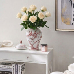 Wyld And Coco Aurora Porcelain Flower Vase With Lid White And Red Floral Ginger Jar Antique-Inspired - 18Cm X 38Cm - thumbnail 2