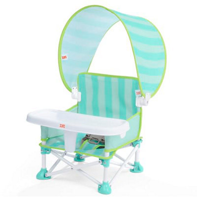 Bright Starts Pop N Sit Cabana Portable Booster Chair With Upf Canopy, Floor Seat, Indoor / Outdoor Use, Compact Fold, Teal, 6