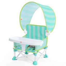 Bright Starts Pop N Sit Cabana Portable Booster Chair With Upf Canopy, Floor Seat, Indoor / Outdoor Use, Compact Fold, Teal, 6