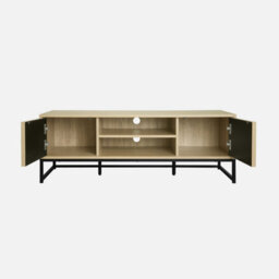 Sweeek - 120Cm Tv Unit  Grooved Wooden Effect And Metal 2 Doors Lisbonne Natural 120X40X42 Cm - thumbnail 3