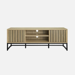 Sweeek - 120Cm Tv Unit  Grooved Wooden Effect And Metal 2 Doors Lisbonne Natural 120X40X42 Cm - thumbnail 2