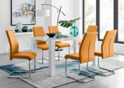 Furniturebox Uk Pivero White High Gloss Dining Table And 6 Mustard Lorenzo Dining Chairs - thumbnail 1