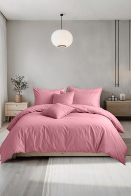 Plain Dyed Easy Care Polycotton Duvet Cover And Pillowcase/s Set Bed Linen Pink - image 1
