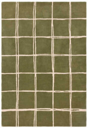Olive Chequered Wool Modern Shaggy Handmade Rug For Living Room Bedroom & Dining Room-200Cm X 290 Cm - thumbnail 5