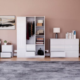 Lassic Vida Designs Glinton 3 Piece White Fsc Bedroom Set - (6 Drawer Chest, 3 Door Wardrobe, 2 Drawer Bedside Chest) - thumbnail 2