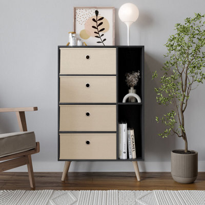 Urbn-Living Black 4-Drawer 2-Section Shelving Unit With Legs - image 1