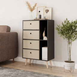 Urbn-Living Black 4-Drawer 2-Section Shelving Unit With Legs - thumbnail 2