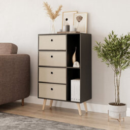 Urbn-Living Black 4-Drawer 2-Section Shelving Unit With Legs - thumbnail 3