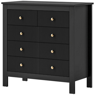 Black Fluted 5 Drawer Chest Of Drawers Gold Handles