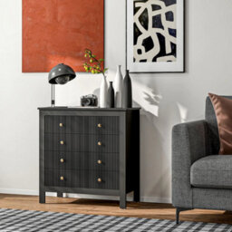 Black Fluted 5 Drawer Chest Of Drawers Gold Handles - thumbnail 3