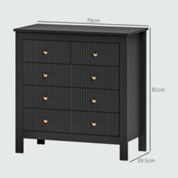 Black Fluted 5 Drawer Chest Of Drawers Gold Handles - thumbnail 2