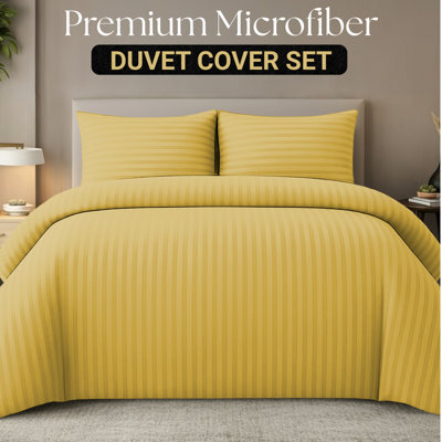 Lazzaro Premium Double Duvet Cover Set With Satin Stripes Luxury Microfiber Hypoallergenic Hotel Quality - image 1