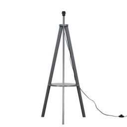 Valuelights Morrigan Grey Wood Tripod Floor Lamp Base With Shelf - thumbnail 4