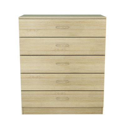 Sundaze Chest Of Drawers Bedroom Furniture Bedside Cabinet With Handle 5 Drawer Oak 75X36X90Cm - image 1