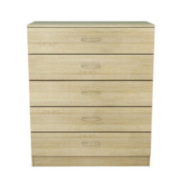 Sundaze Chest Of Drawers Bedroom Furniture Bedside Cabinet With Handle 5 Drawer Oak 75X36X90Cm - thumbnail 1