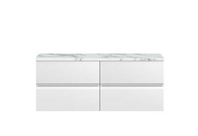Balterley Mavesyn Contemporary 4 Drawer Wall Hung Vanity Unit With Laminate Worktop, Satin White, 1205mm - image 1