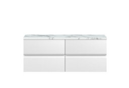 Balterley Mavesyn Contemporary 4 Drawer Wall Hung Vanity Unit With Laminate Worktop, Satin White, 1205mm - thumbnail 1