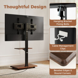 "Gainoom Rolling Walnut Tv Stand On Wheels Mobile Tv Cart For 32""-75"" Tvs Portable Av Cart W/ 30 Degree Tilt Mount" - thumbnail 6