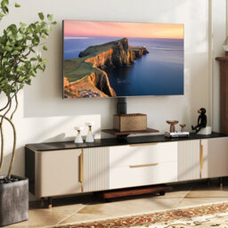 "Gainoom Rolling Walnut Tv Stand On Wheels Mobile Tv Cart For 32""-75"" Tvs Portable Av Cart W/ 30 Degree Tilt Mount" - thumbnail 4