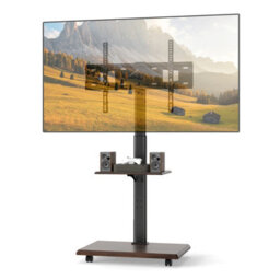 "Gainoom Rolling Walnut Tv Stand On Wheels Mobile Tv Cart For 32""-75"" Tvs Portable Av Cart W/ 30 Degree Tilt Mount" - thumbnail 1