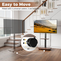 "Gainoom Rolling Walnut Tv Stand On Wheels Mobile Tv Cart For 32""-75"" Tvs Portable Av Cart W/ 30 Degree Tilt Mount" - thumbnail 7