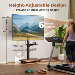 "Gainoom Rolling Walnut Tv Stand On Wheels Mobile Tv Cart For 32""-75"" Tvs Portable Av Cart W/ 30 Degree Tilt Mount" - thumbnail 8