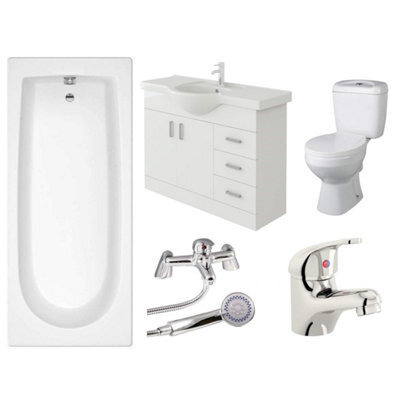 Veebath Rosina 1700mm Bath Vanity Unit, Toilet & Taps Bathroom Suite - image 1