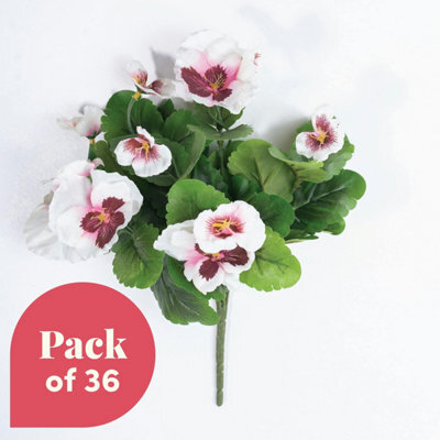 Blooming Artificial - 28Cm / 1Ft White / Pink Artificial Pansy Bush Multi-Pack