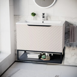 Nes Home 800mm Wall Hung Pink Drawers Basin Vanity Black Frame & Handle - thumbnail 2