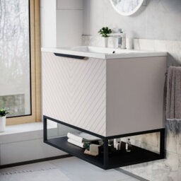 Nes Home 800mm Wall Hung Pink Drawers Basin Vanity Black Frame & Handle - thumbnail 3