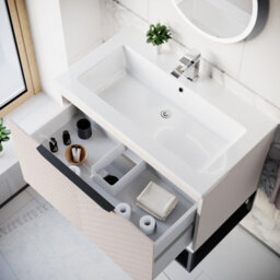 Nes Home 800mm Wall Hung Pink Drawers Basin Vanity Black Frame & Handle - thumbnail 6