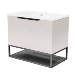 Nes Home 800mm Wall Hung Pink Drawers Basin Vanity Black Frame & Handle - thumbnail 7