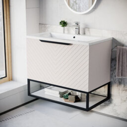 Nes Home 800mm Wall Hung Pink Drawers Basin Vanity Black Frame & Handle - thumbnail 1