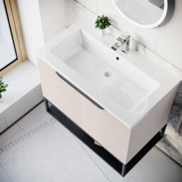 Nes Home 800mm Wall Hung Pink Drawers Basin Vanity Black Frame & Handle - thumbnail 4