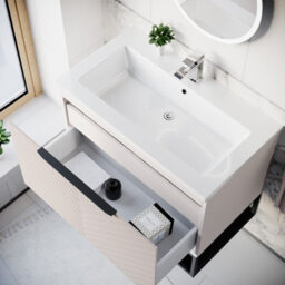 Nes Home 800mm Wall Hung Pink Drawers Basin Vanity Black Frame & Handle - thumbnail 5