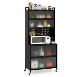 Costway 6-Tier Kitchen Pantry Cabinet Buffet Cabinet With Hutch & Hooks-Black